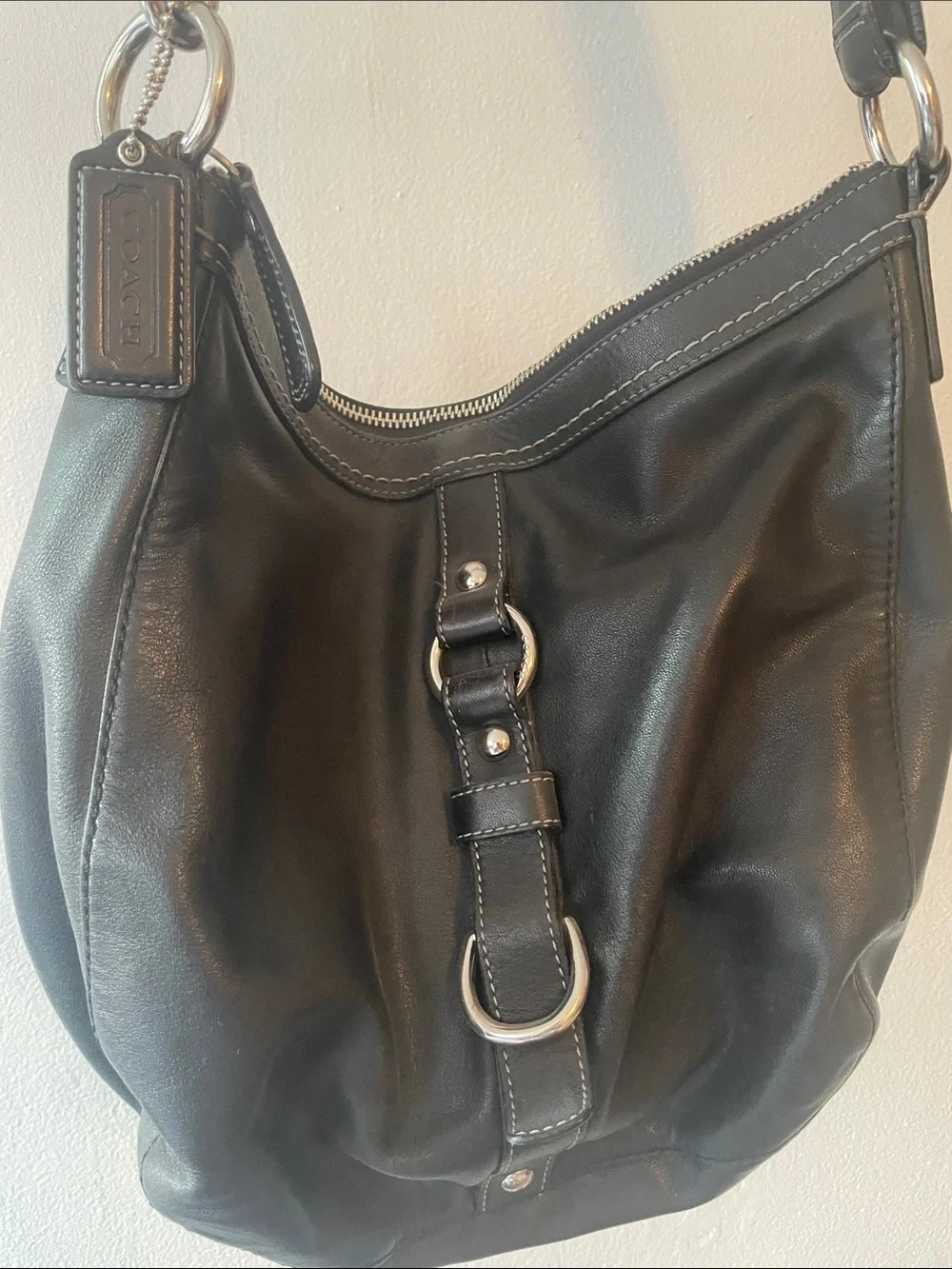 Coach Black Leather Hobo Bag with Silver Hardware